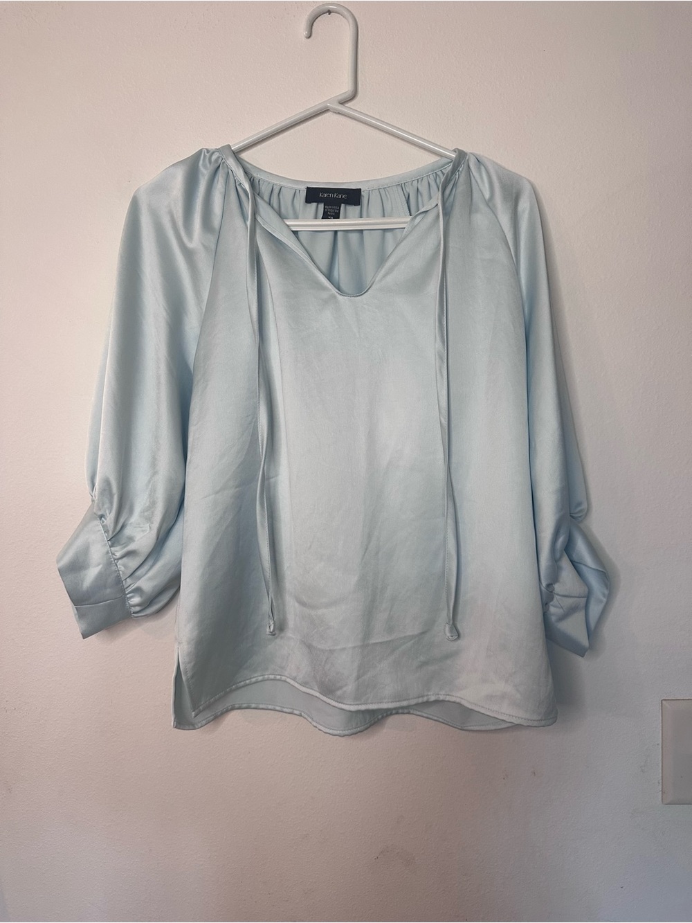 Karen Kane Light Blue Satin Tie-Neck Blouse